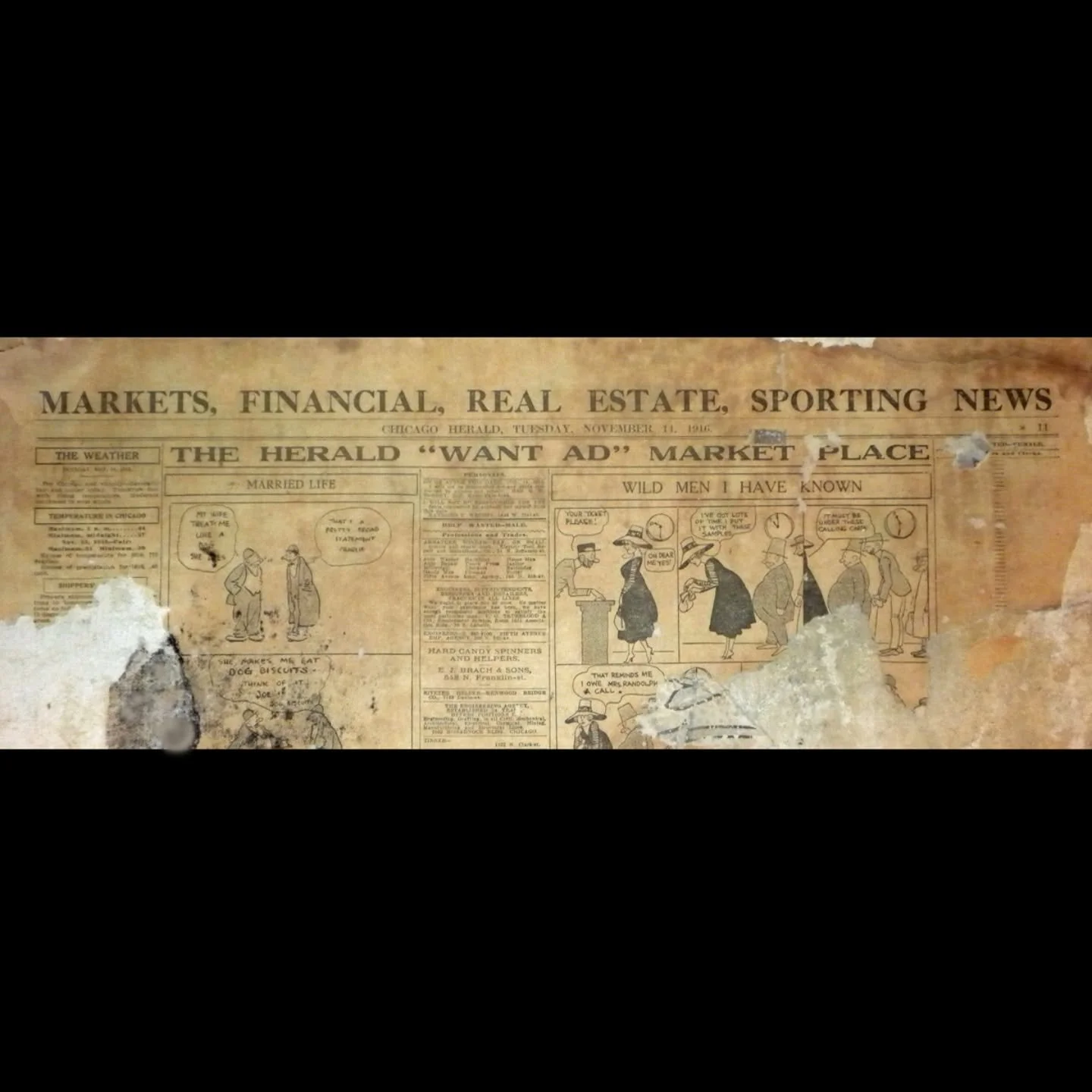 This week&rsquo;s 📸 Photo Friday 📸 steps back 109 years to show a partial page from the November 14, 1916 edition of the Chicago Herald discovered behind original Morris wallpaper installed on that date in the corner guestroom. 

The page features 