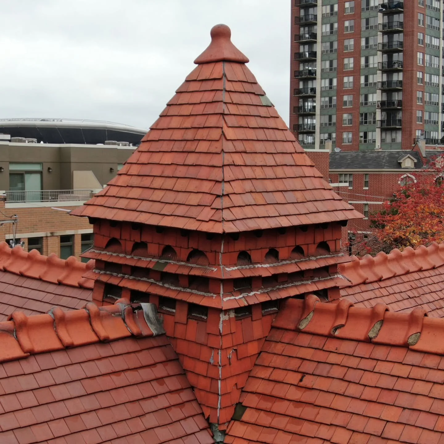 This week&rsquo;s Photo Friday shows the vent located over the former hayloft at the west end of the building. This view was captured by drone during the extensive roof assessment undertaken as part of a $300,000 roof repair program between 2020 and 