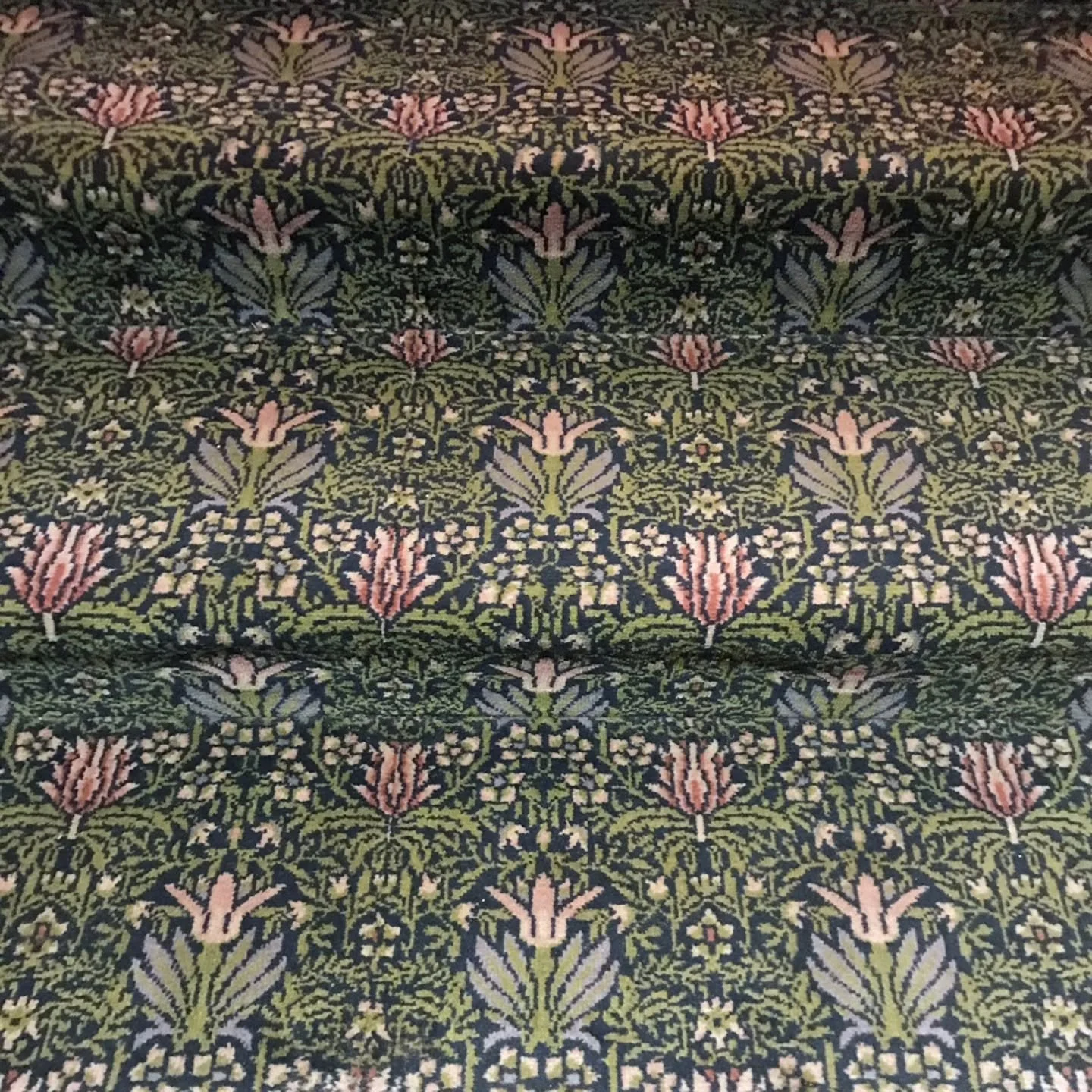 This week&rsquo;s 📸 Photo Friday 📸 shows the carpet on the front stairs, an exact reproduction of the original &ldquo;Lily&rdquo; carpet installed here in 1887. The pattern was designed by William Morris in 1875 and was one of his most popular carp