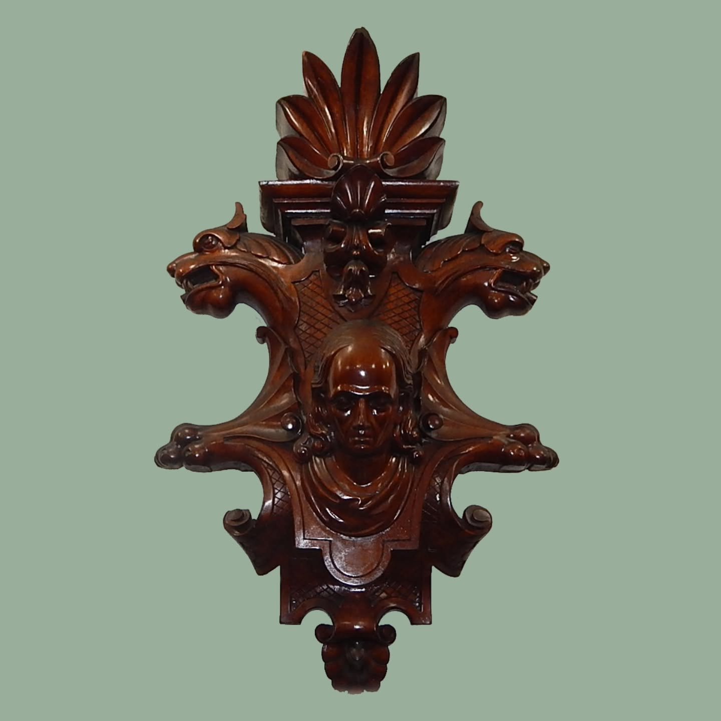 This elaborate, hand-carved medallion, with the head of Christopher Columbus at center, formed part of the decoration of a massive mahogany sideboard in the private dining room at the 1893 World&rsquo;s Columbian Exposition. The piece was later acqui