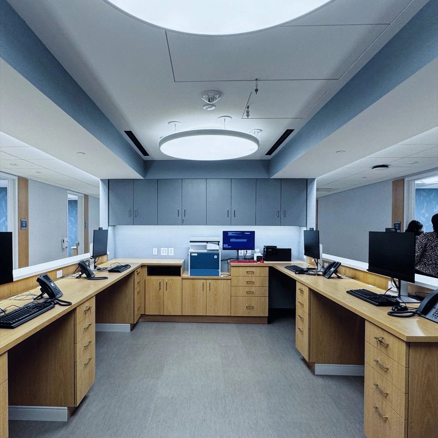 One printer to rule them all..
A couple of years ago we substituted traditional drywall + millwork solutions with prefabricated casegood systems, especially at specialty areas i.e. when form follows function.
On the one hand, the industrialized produ