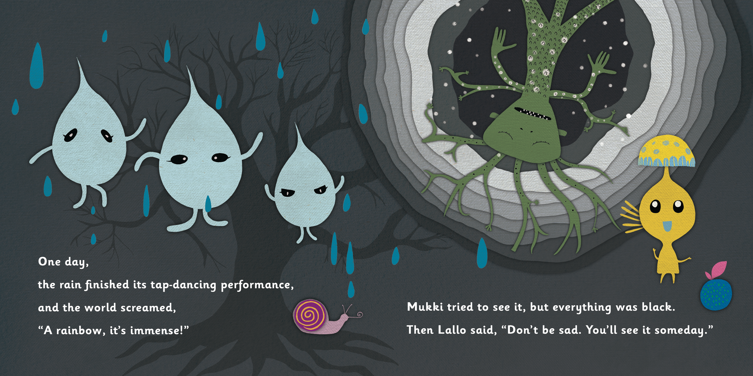 The content page of "Mukki and Lallo's Rainbow Adventure: The Colors of Friendship" by Stella. Min, with colorful text and a playful design.