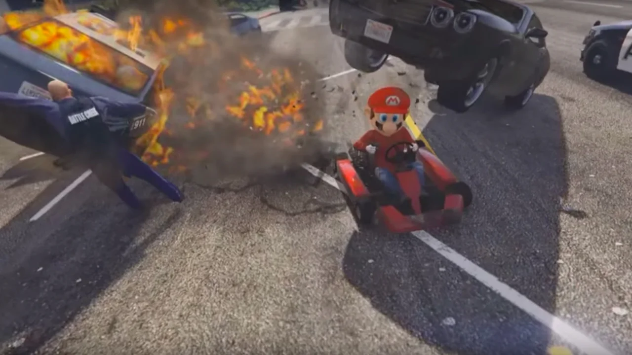 Mario Terrorizes Los Santos in MARIO KART/GRAND THEFT AUTO V Mod