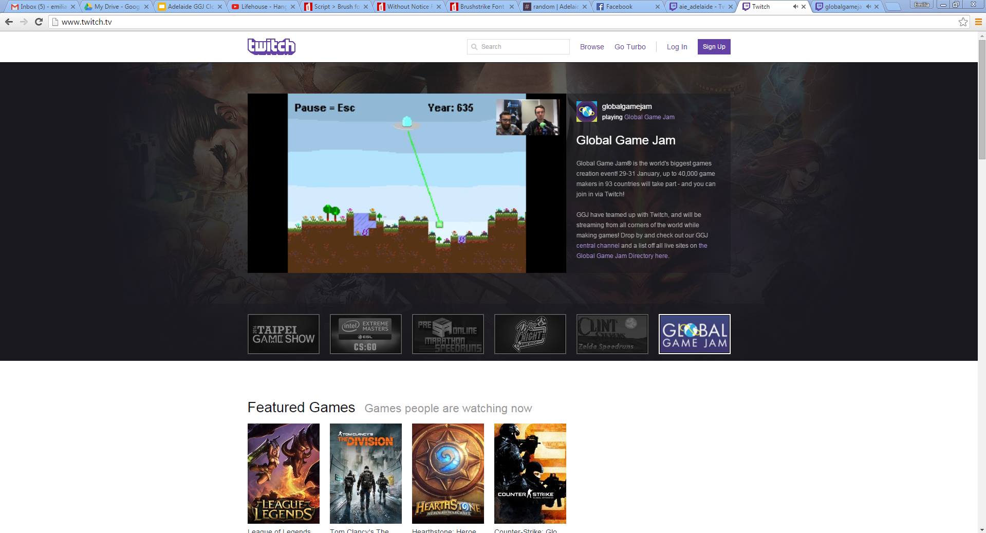 Partick Sigley's Alien Evolution GGJ15 Title Featured on Twitch Front Page.jpg