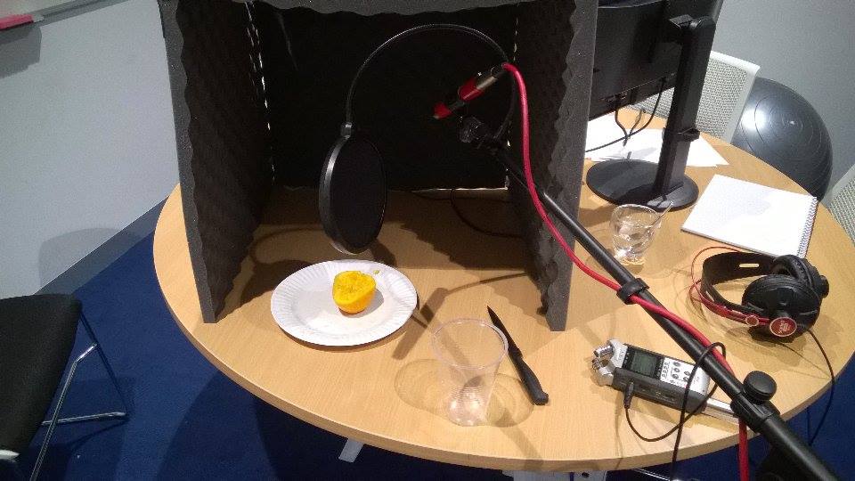 Munro preps for cutting sounds, followed by chicken + tomato sauce splat recording.