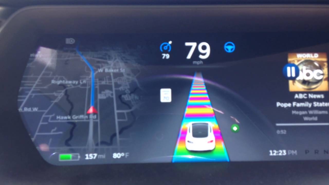 Tesla Display Makes It Look Like You're Driving On Rainbow Road