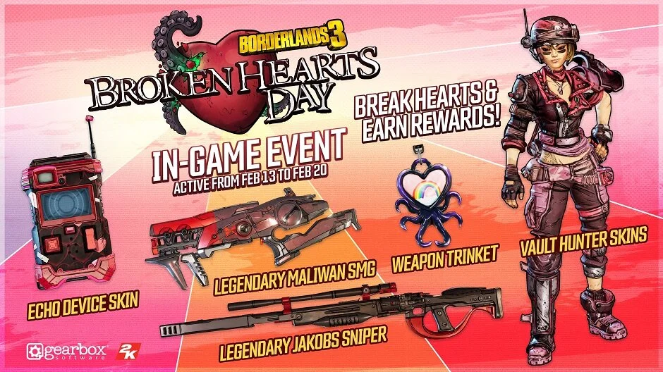 Obtain Some Legendary Loot In BORDERLANDS 3's Limited Time Broken Hearts Day Event