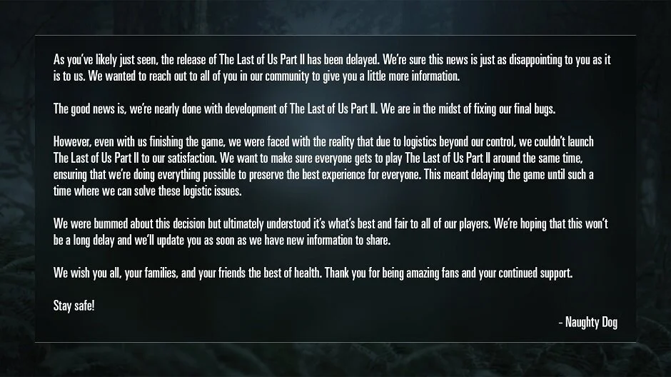 THE LAST OF US II Has Been Delayed Indefinitely Because Of COVID-19