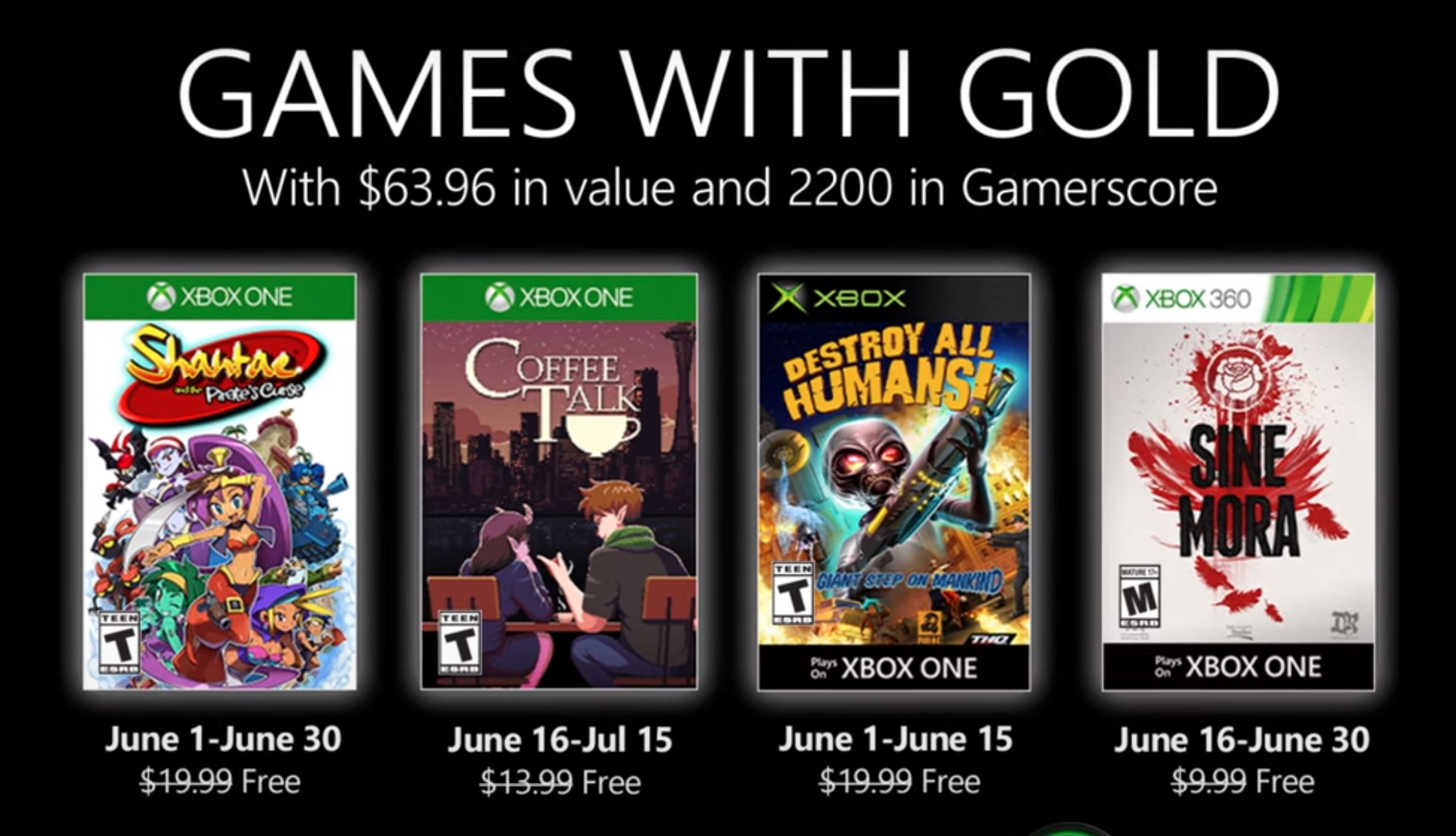 Games With Gold Reveals New Titles For June