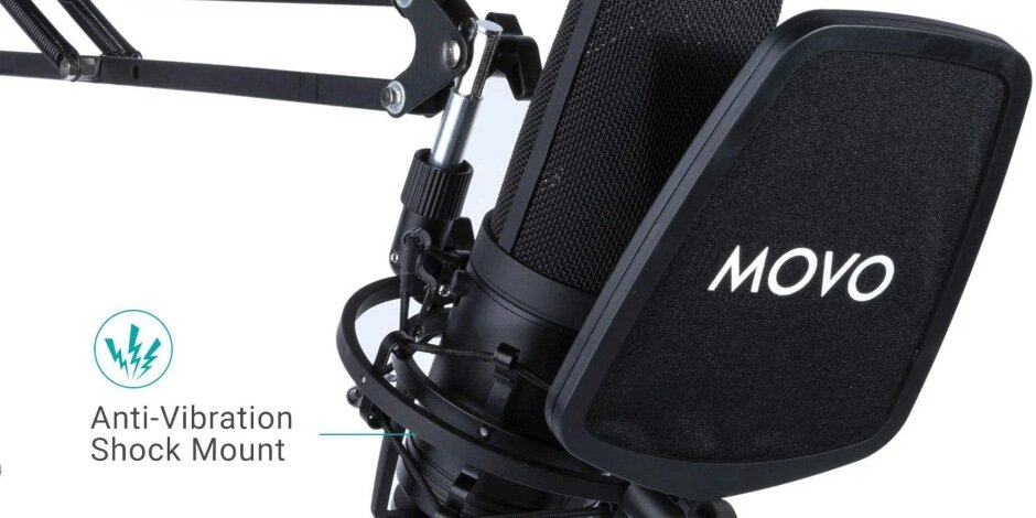 Movo VSM-7 Large Diaphragm XLR Multi-Pattern Studio Condenser Microphone with Shock Mount and Instruments Podcasting and Cable for Vocals Pop Filter