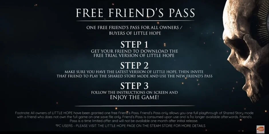 Friend's Pass And Curator's Cut For LITTLE HOPE Are Now Offered To All Game Holders
