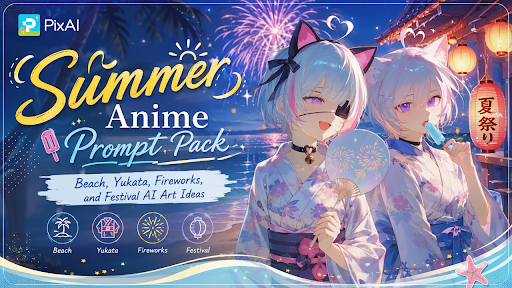  Summer Anime Prompt Pack: Beach, Yukata, Fireworks, and Festival AI Art Ideas