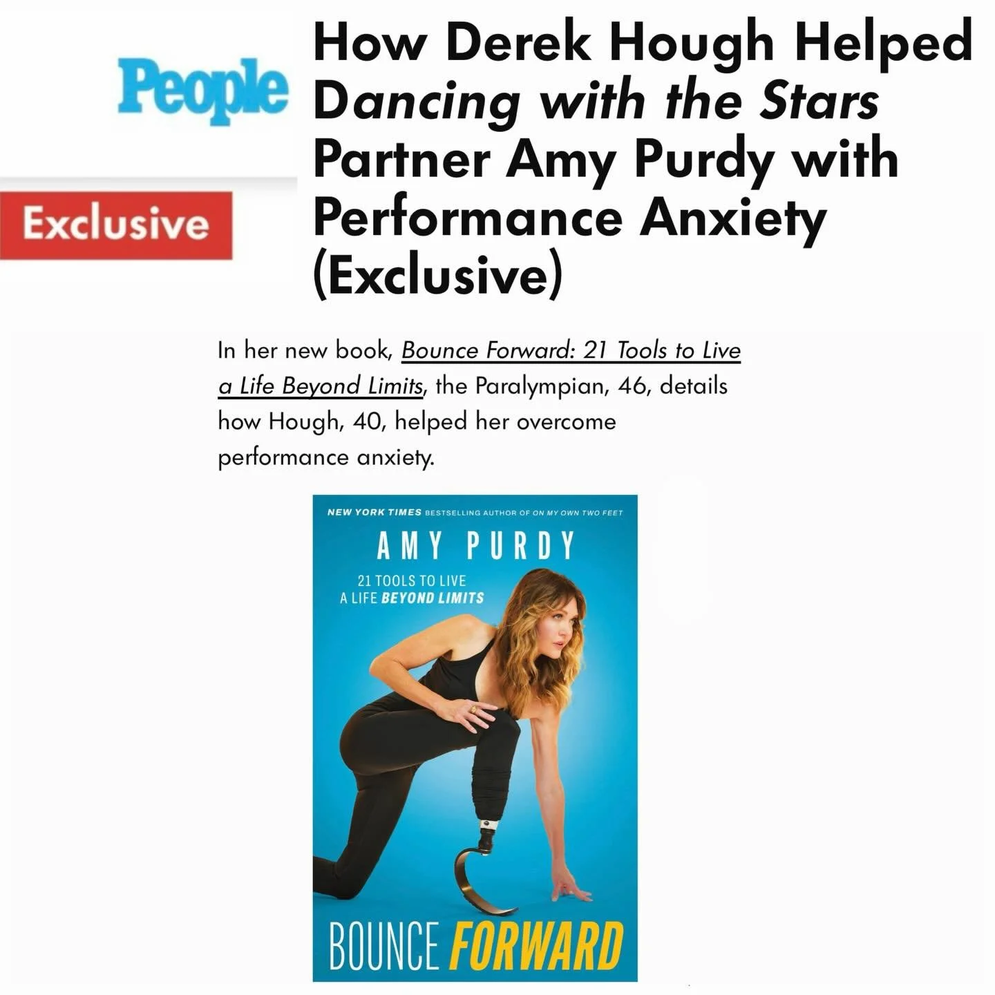 A launch-day highlight: Bounce Forward is featured in People Magazine with an exclusive excerpt highlighting Amy&rsquo;s story, resilience, and the heart behind the book!  @amypurdygurl @people