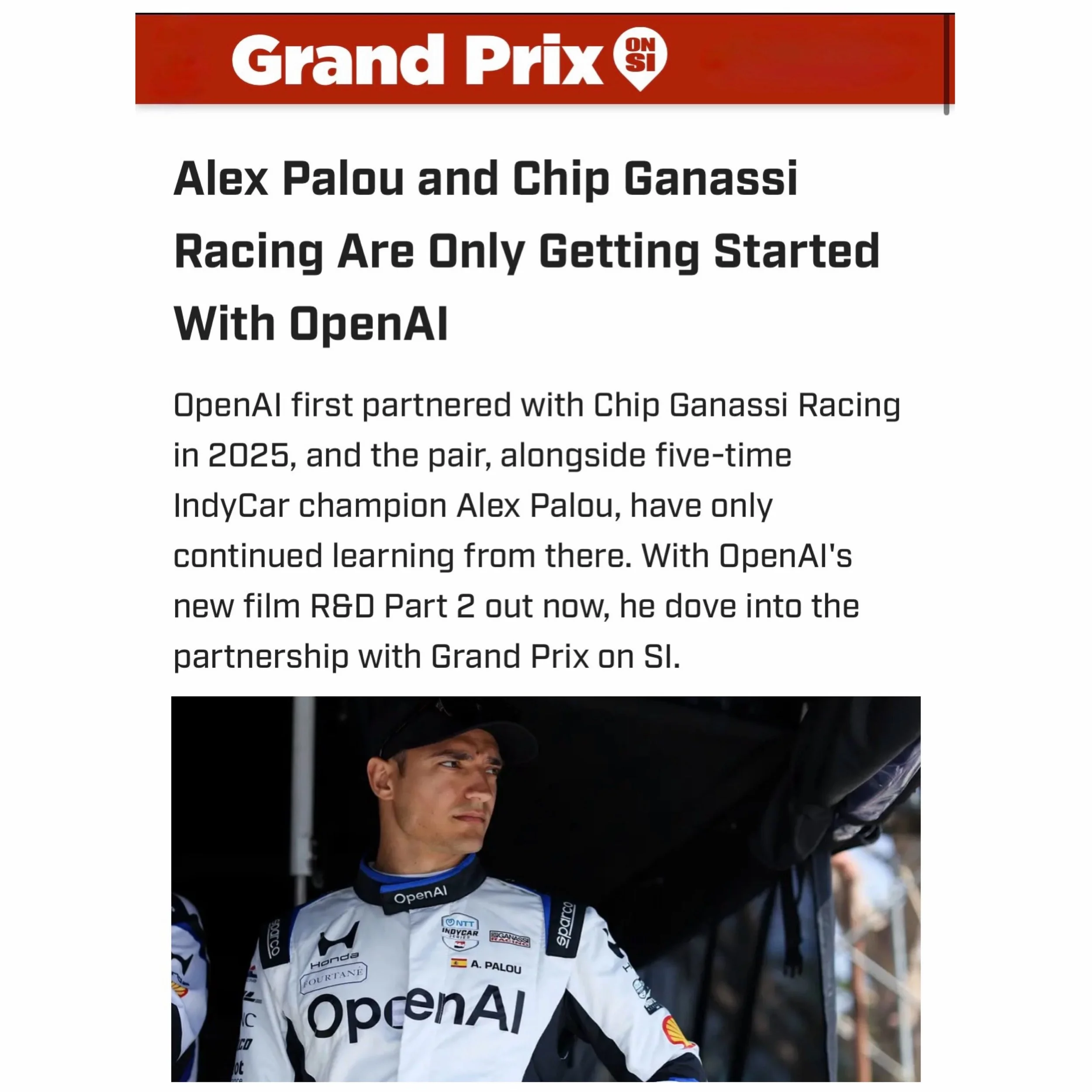 Start your engines! 🏎️ R&amp;D Part 2 is officially out today and featured in Sports Illustrated. Produced by Box to Box Films, the new film takes viewers inside the OpenAI x Chip Ganassi Racing partnership and the evolving intersection of AI, sport