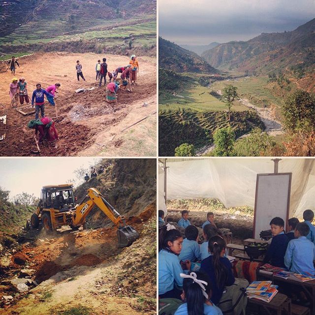 In a remote village in Nepal, Karmaflights earthquake-secure school construction is well underway. 
Getting a new primary school built, in such a far-flung location, takes hard work. A 7km access road had to be dug out of the side of the ridge, by di