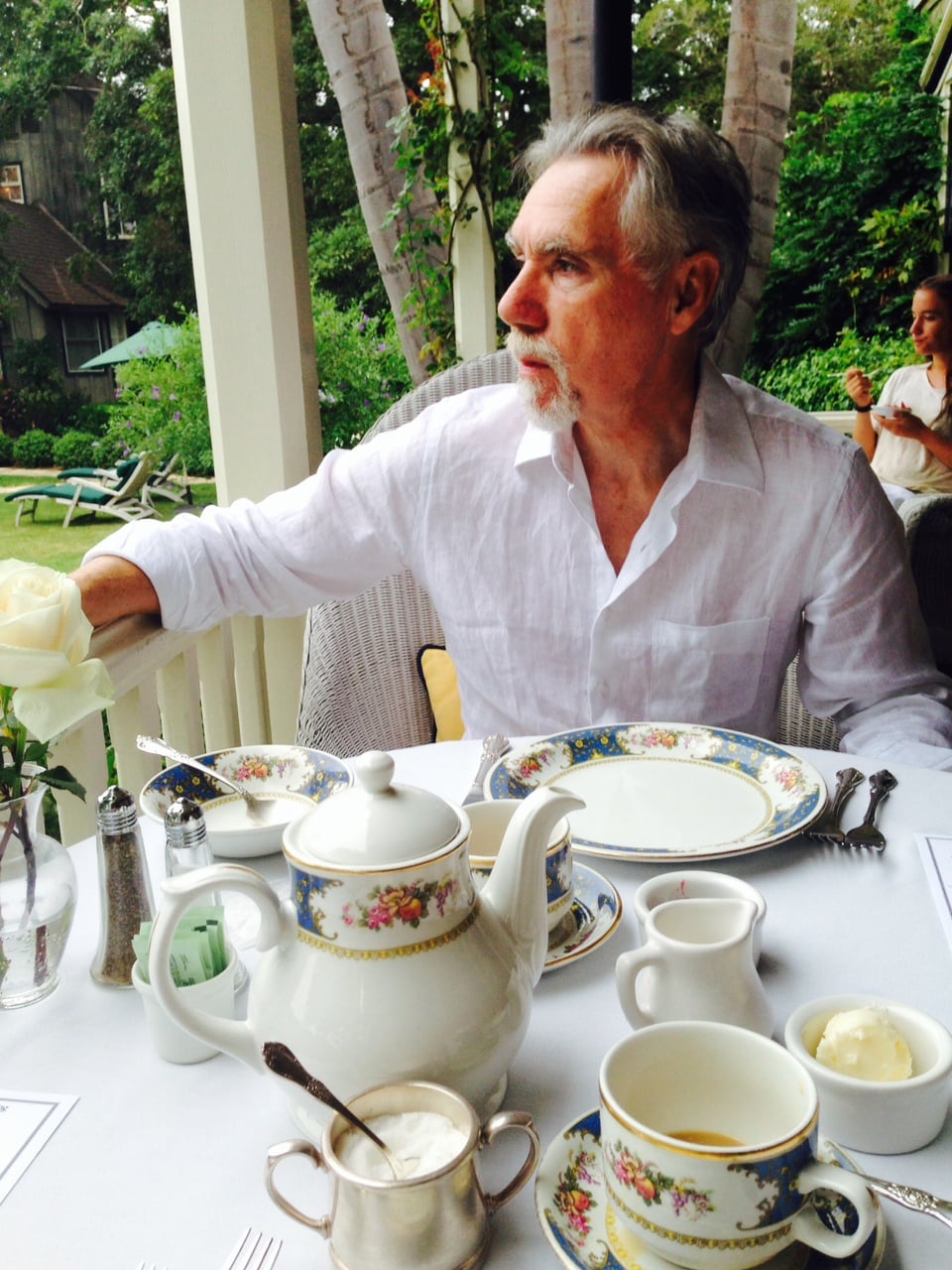 Martin enjoying tea on the veranda of the Simpson House Inn