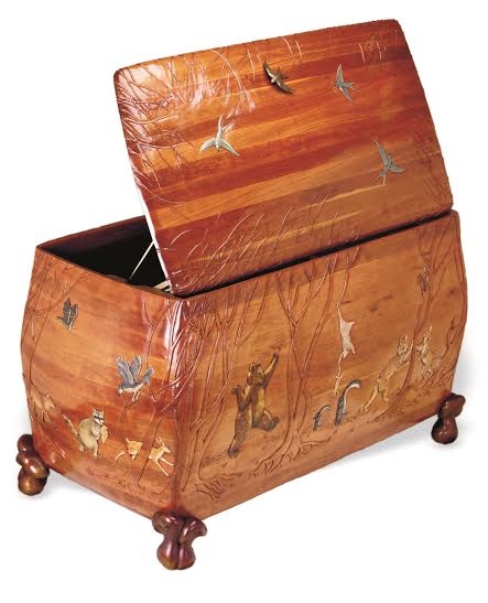 Custom toy chest with bronze swallow pull by Martin Pierce Hardware Los Angeles CA Photo Doug Hill