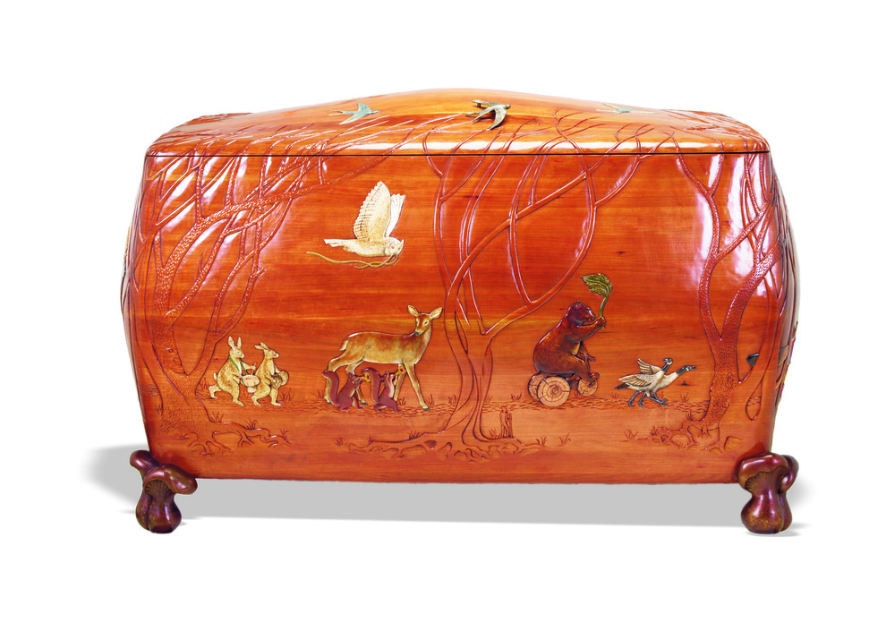 Custom toy chest with bronze swallow pull by Martin Pierce Hardware Los Angeles CA 90016 Photo Doug Hill