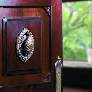 Rose and door knob from Willow collection Martin Pierce Hardware Los Angeles CA Photo Doug Hill