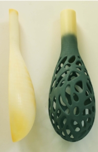 Left: Printed one half of the hollow resin gourd Right: Gourd sculpted by hand