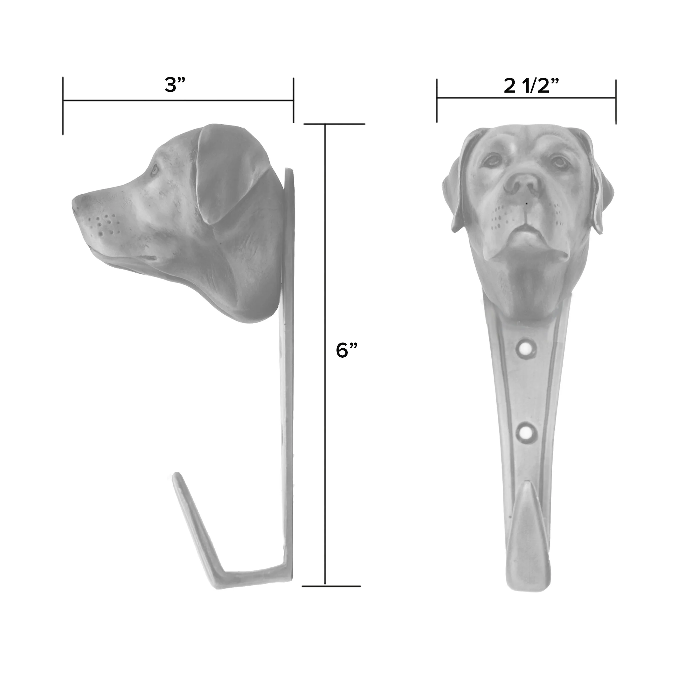 Labrador leash hook dimensions diagram – bronze wall hook measurements by Martin Pierce