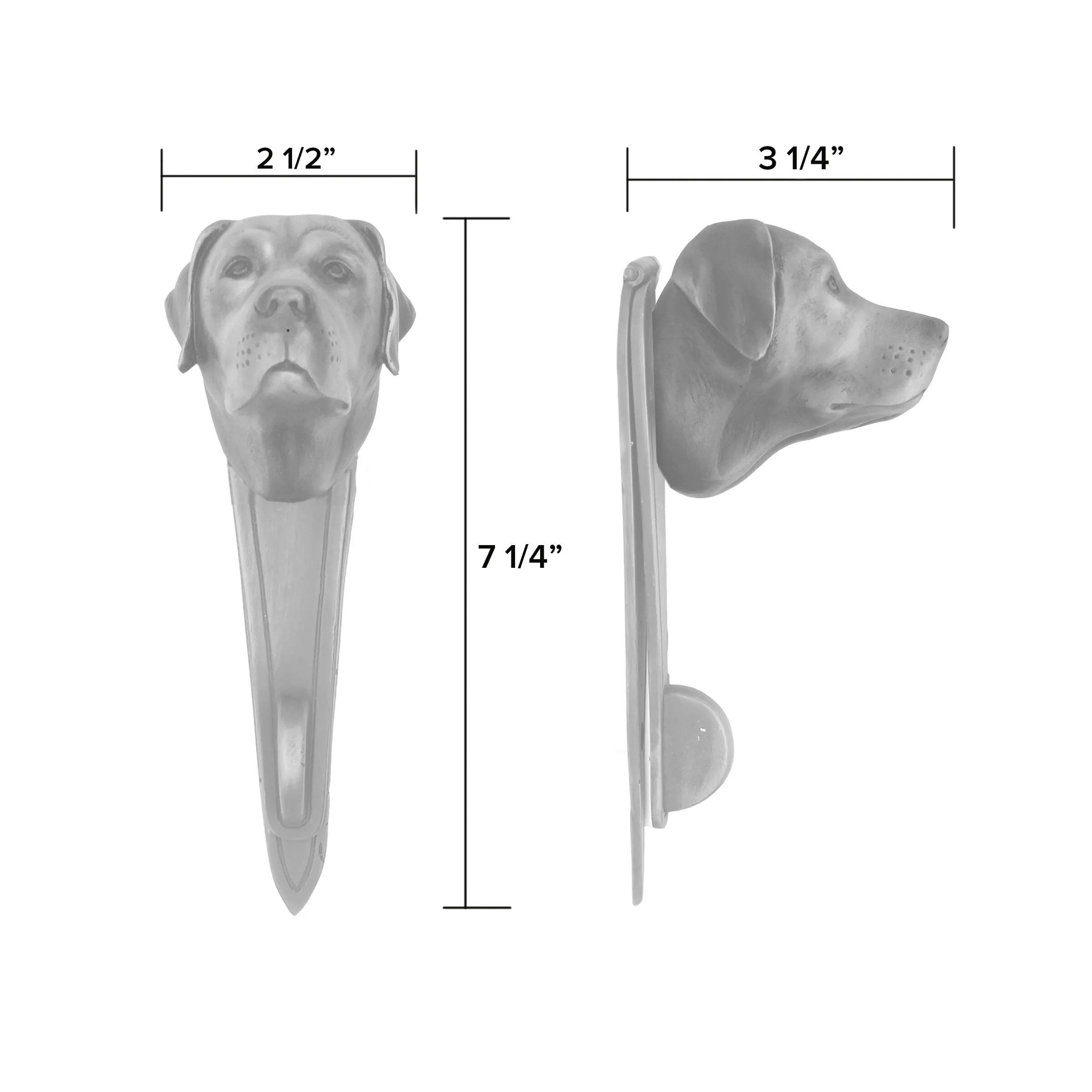 Labrador door knocker dimensions diagram – bronze trim measurements by Martin Pierce