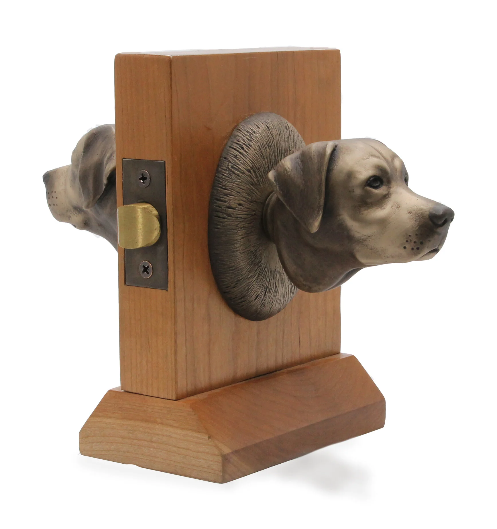 Three quarter  view of bronze Labrador door knob – handcrafted canine hardware by Martin Pierce