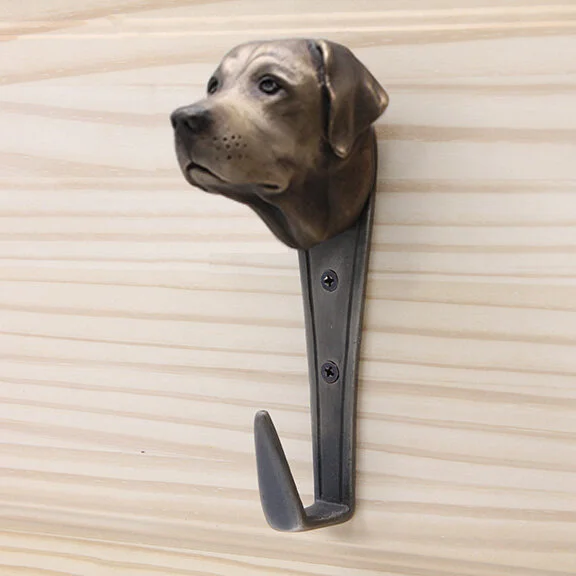 Right-side view of bronze Labrador leash hook – detailed texture and form by Martin Pierce