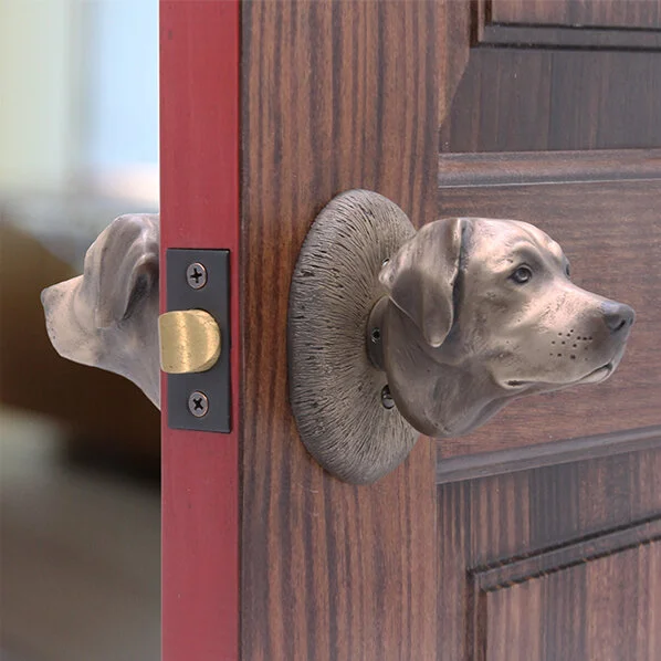 Labrador door knob functioning set with tubular latch – bronze dog hardware