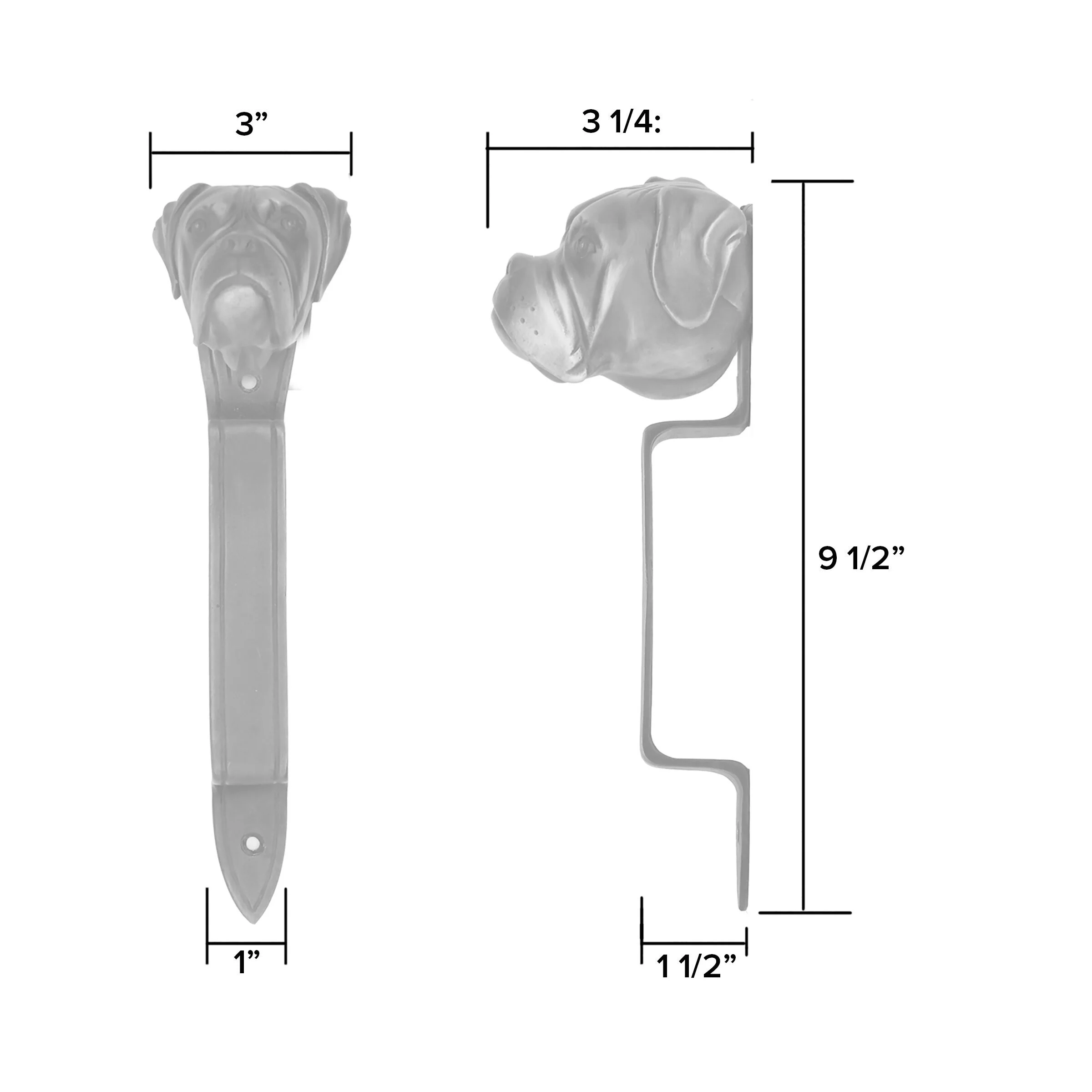 Dimensional drawing showing measurements of Boxer door pull