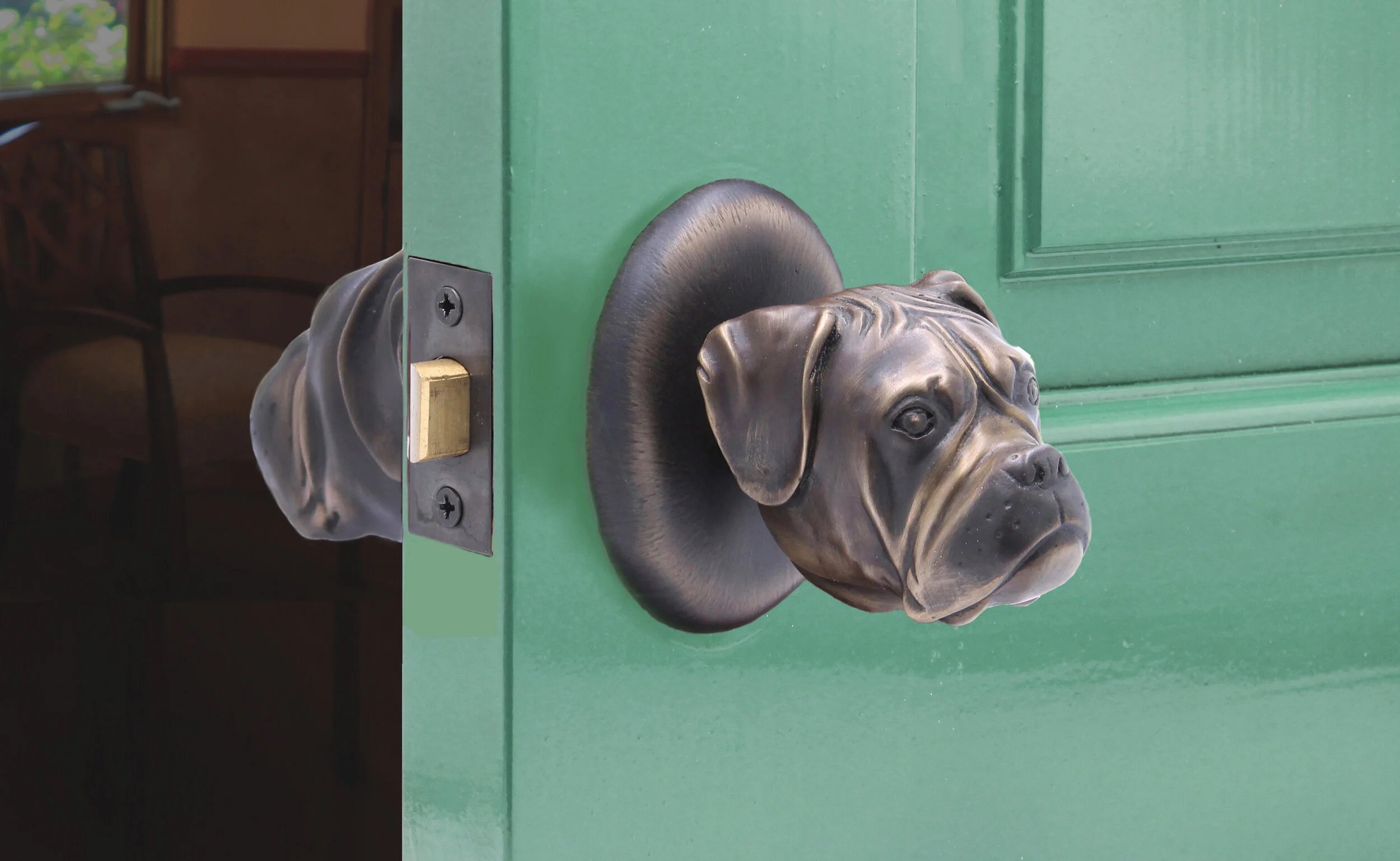 Boxer dog door knobs