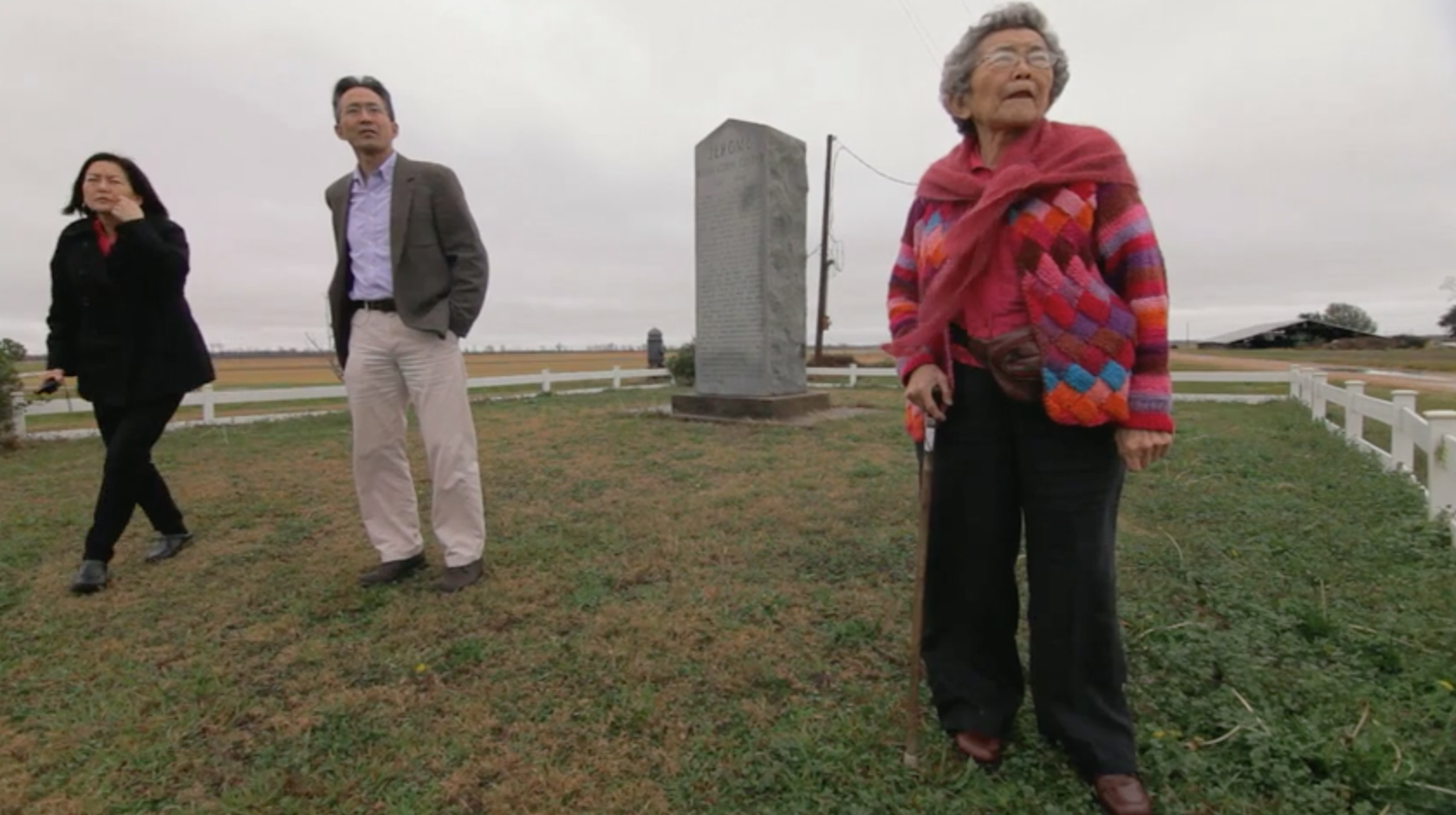 Ruth McInroy, Paul Takemoto, and their mother, Alice Takemoto, at the Jerome Camp