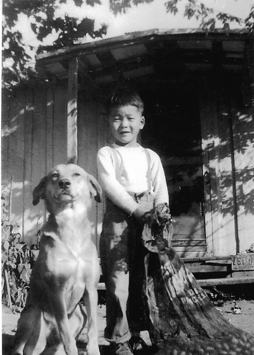 Rod Shingu and his dog. Scott, Arkansas circa 1950