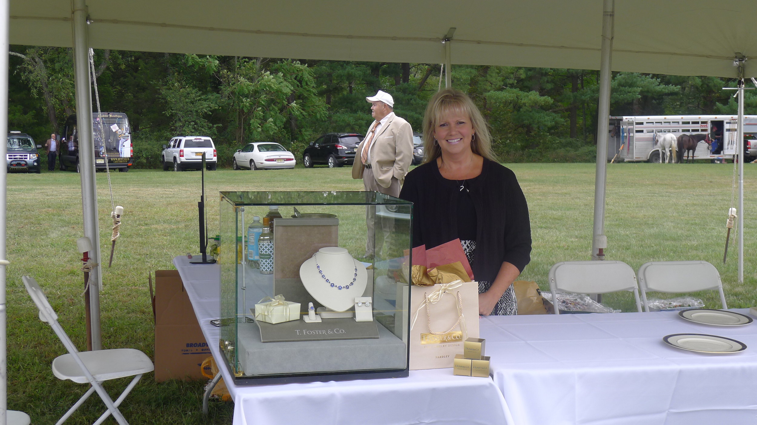 Dawn displays our casual-chic sapphire and diamond jewelry suite.