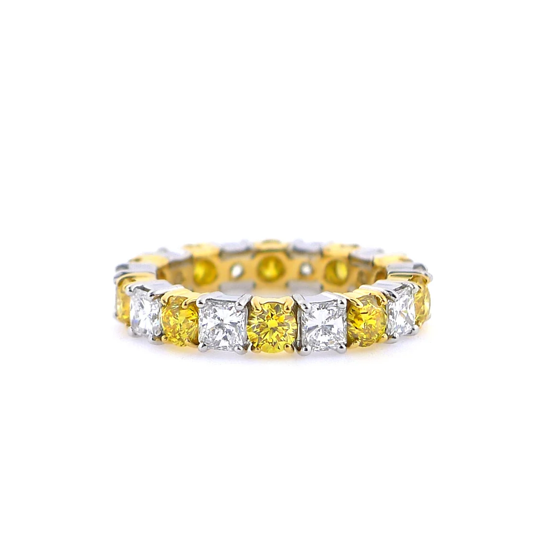 yellow and white diamond eternity band