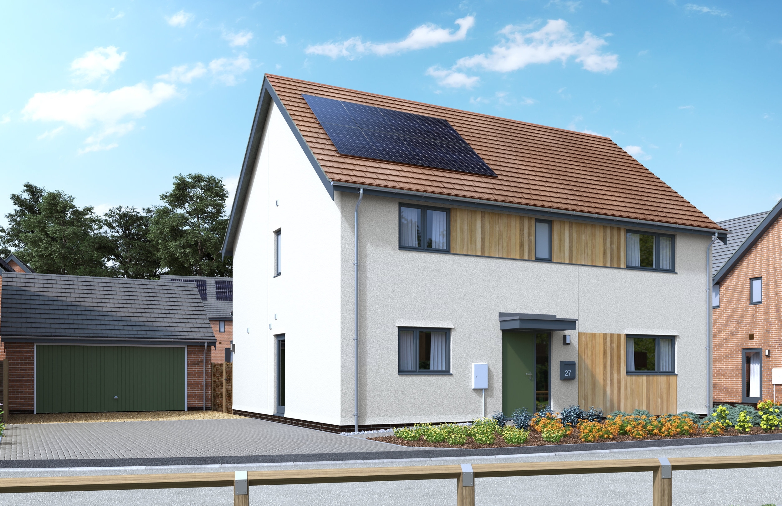 Render and wooden cladded house
