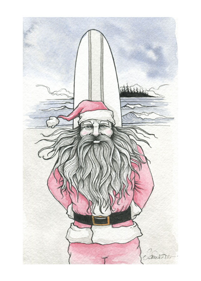 Surfer Santa Holiday Card // Illustration