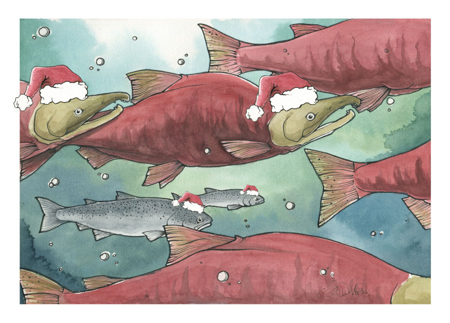 Festive Salmon Holiday Card // Illustration
