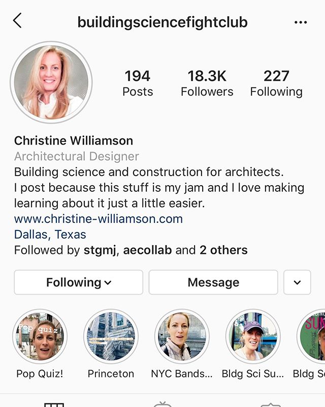 I fell down an Instagram rabbit hole this morning - @buildingsciencefightclub is amazing. Understanding and employing good building science is so important in our profession. Thanks for the knowledge transfer, Christine!