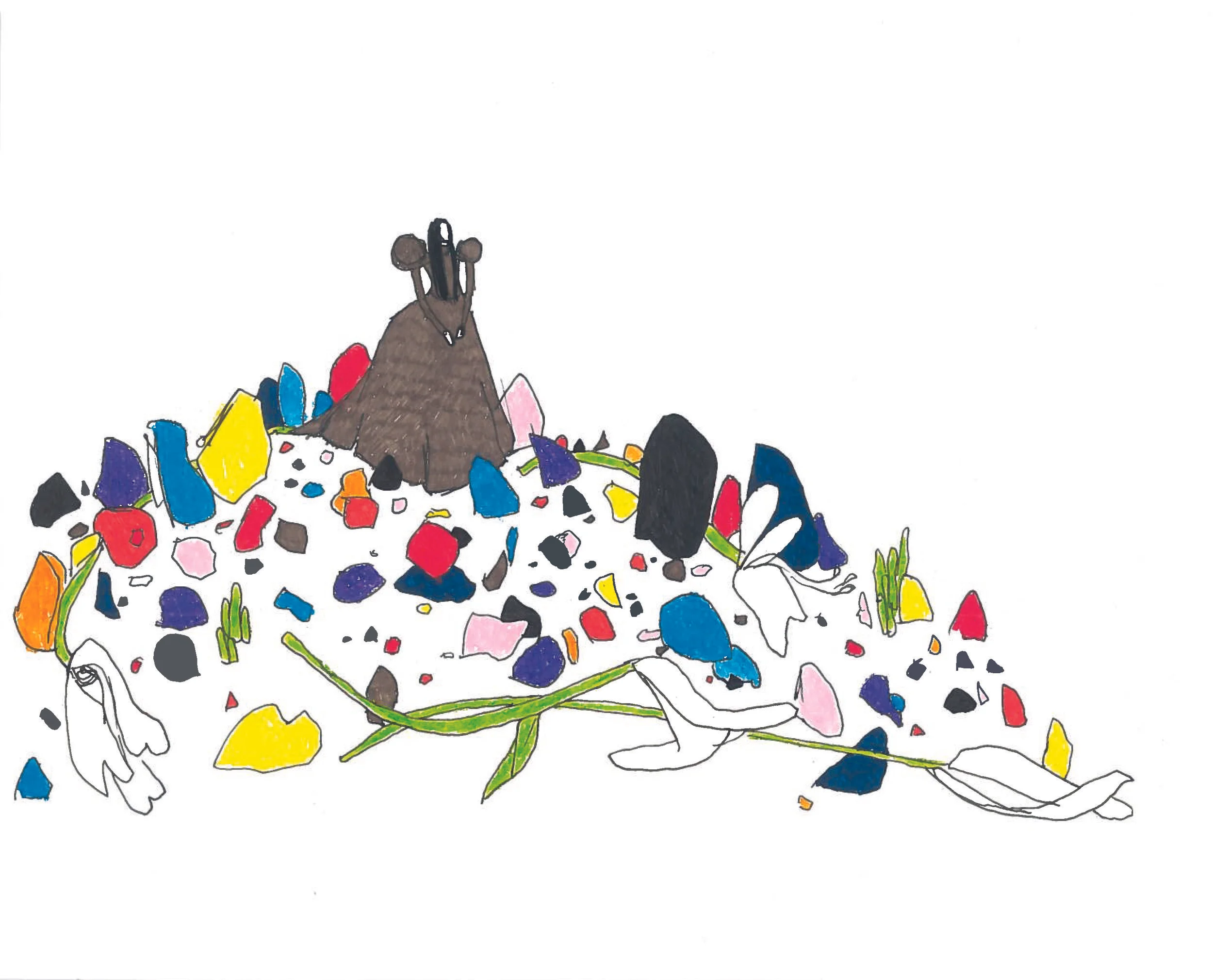 Untitled Queen on Island Set of Rubble (art play concept drawing) 2018 Pen, marker, and colored pencil on paper 8 x 10 inches