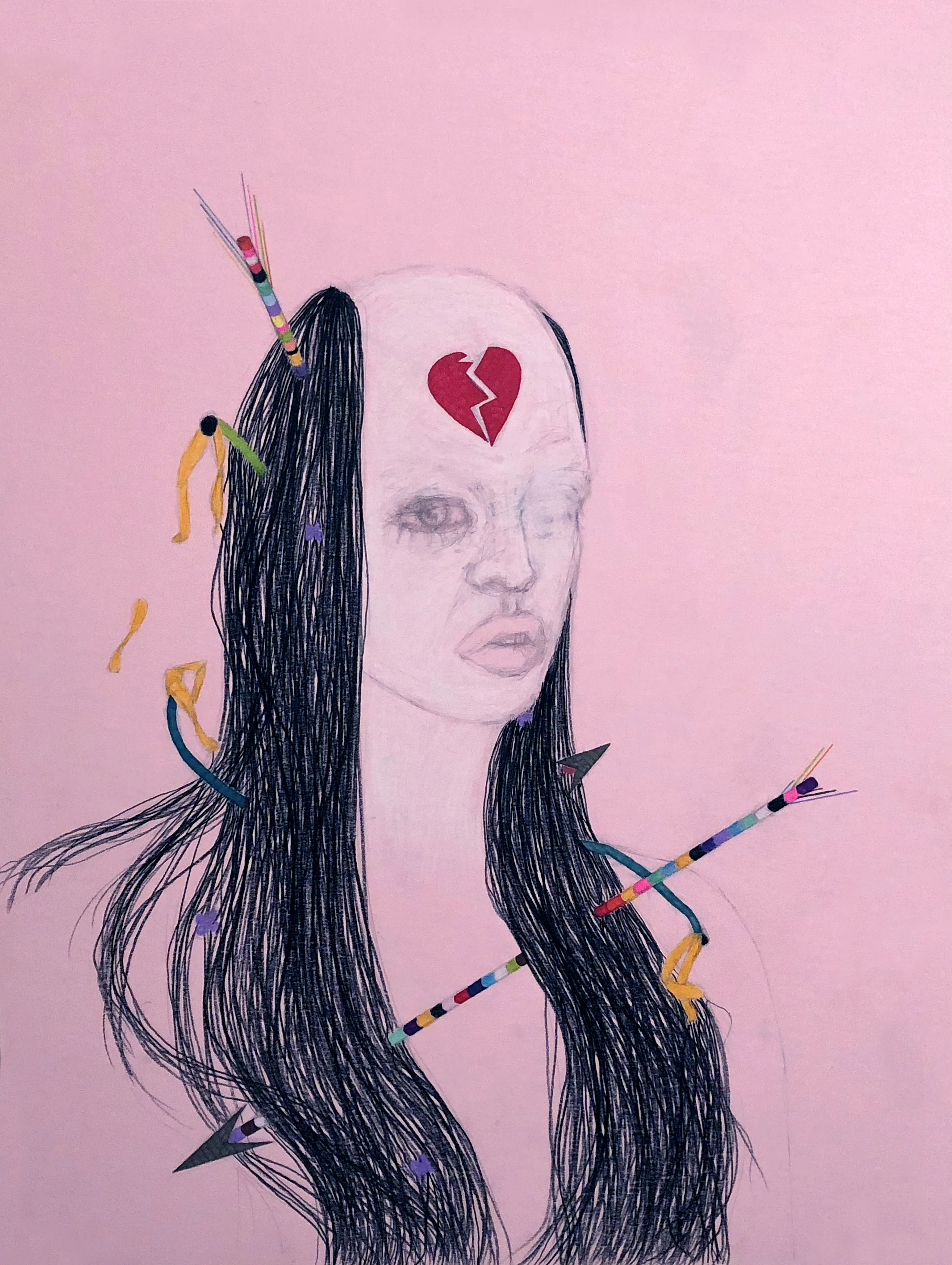 Now I Know I’ve Got A Heart, Cause It’s Breaking Colored pencil, marker, and graphite on colored board 18 x 24 inches 2019