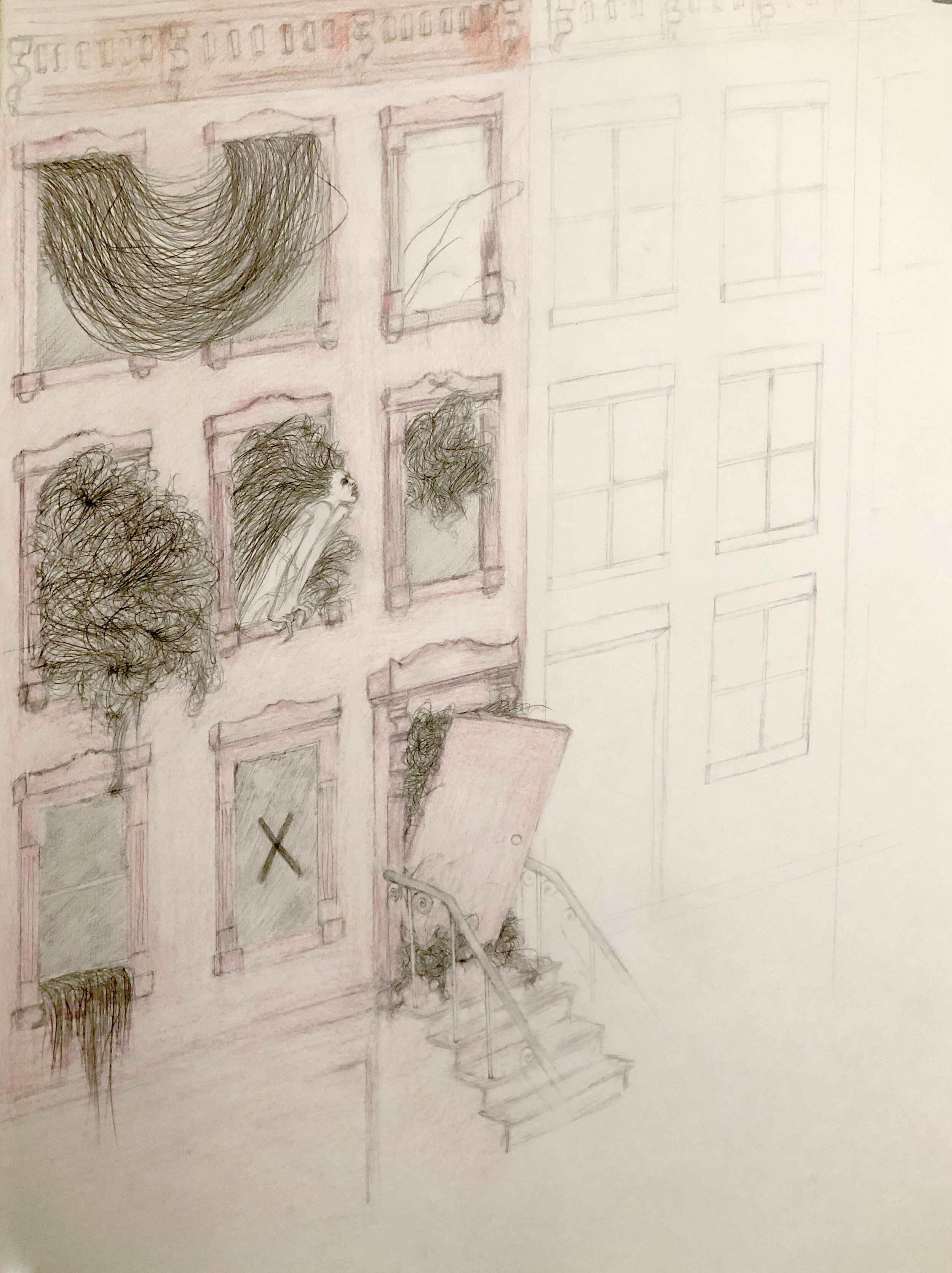   City Siren , 2020 Graphite and colored pencil on paper 22 x 32 inches 