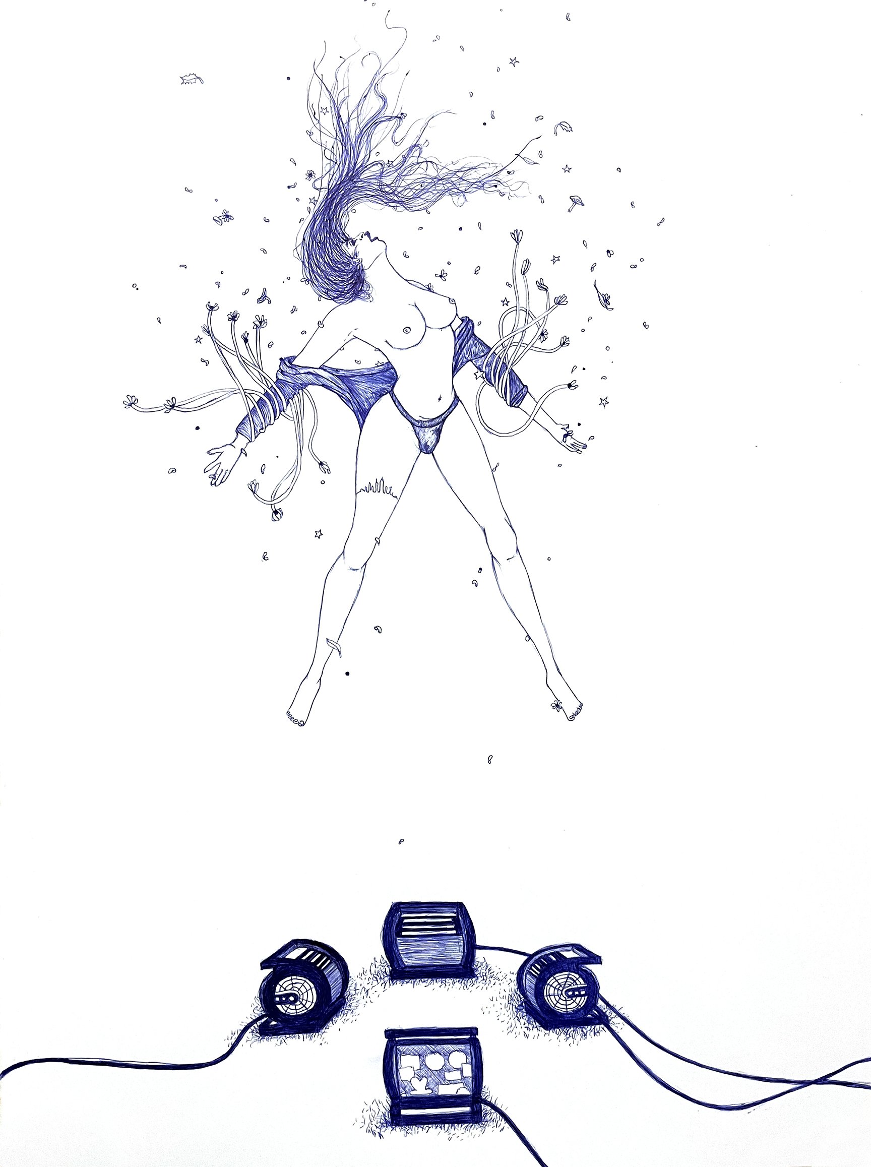  Charlene, 2022 Blue pen on paper 18 x 24 inches  Anime drag community character design 