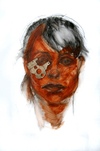Metal Head 18 2009, multi-media on mylar, 51 x 76 cm