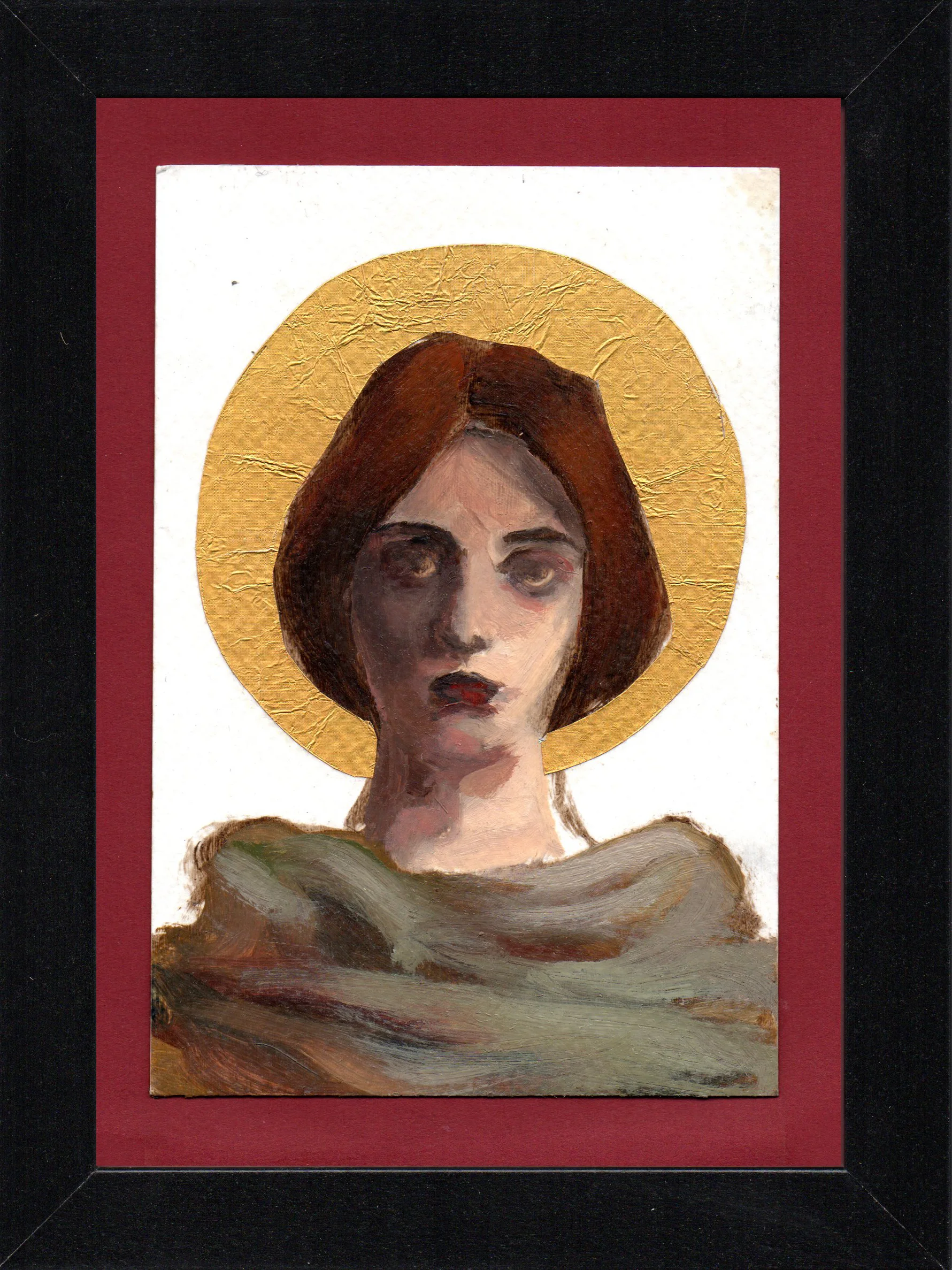 Postcard Saint 3, oil & gold foil on paper 10.5 x 15 cm (4" x 6"), 2016
