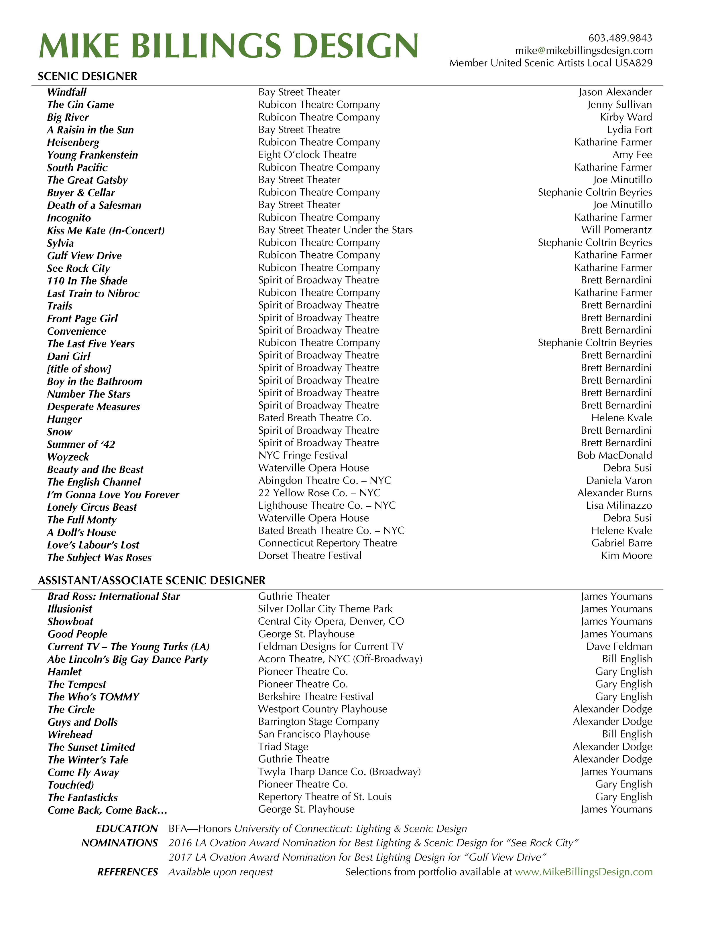 About | Contact | Resume — MIKE BILLINGS DESIGN