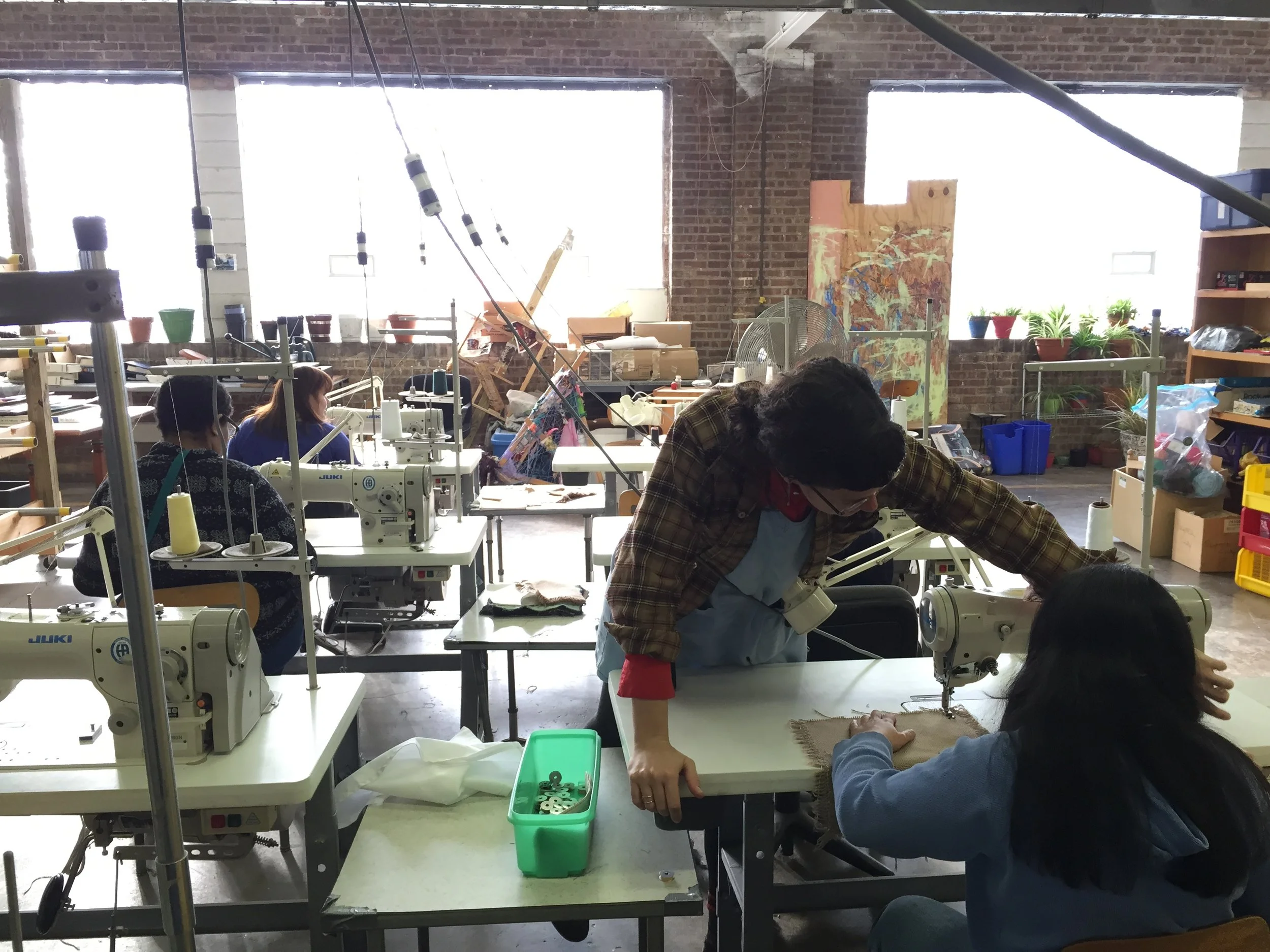 Working on the sewing machines