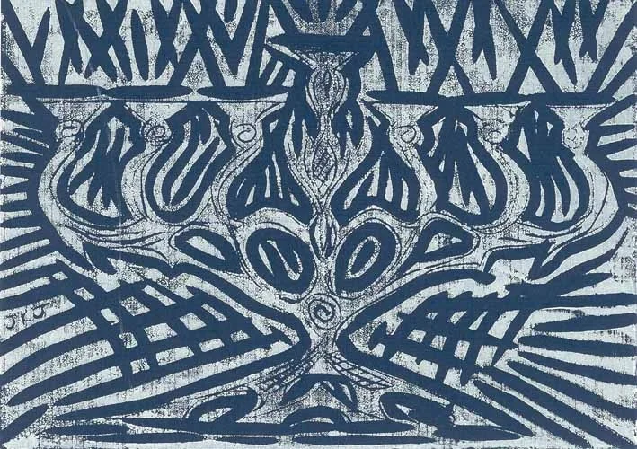 Hand-printed Menorah Linocut Bar Mitzvah Invitation, 2001