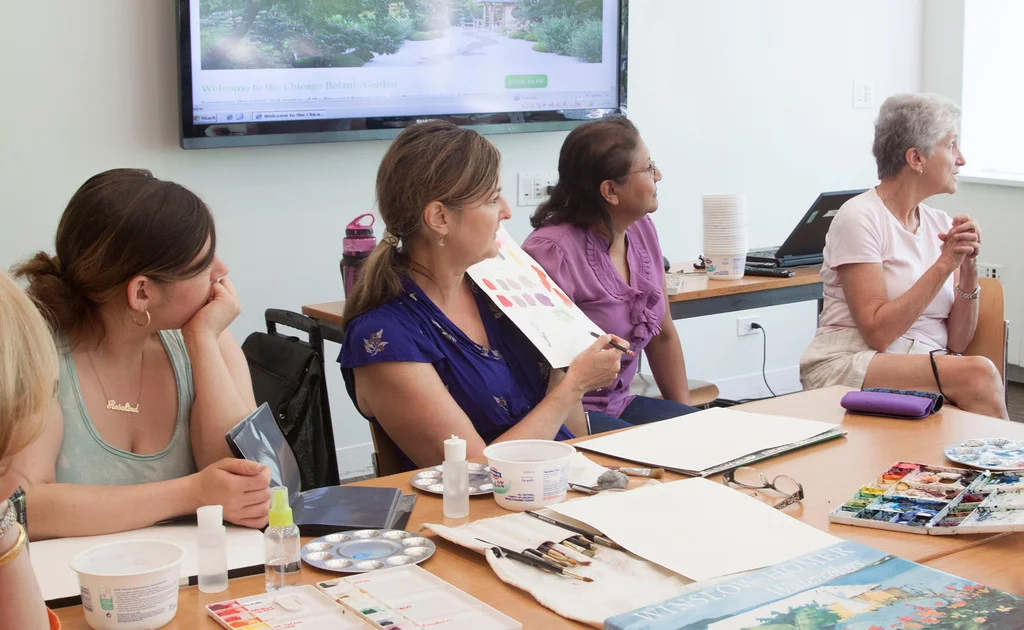 teaching watercolor at the Chicago Botanic Garden