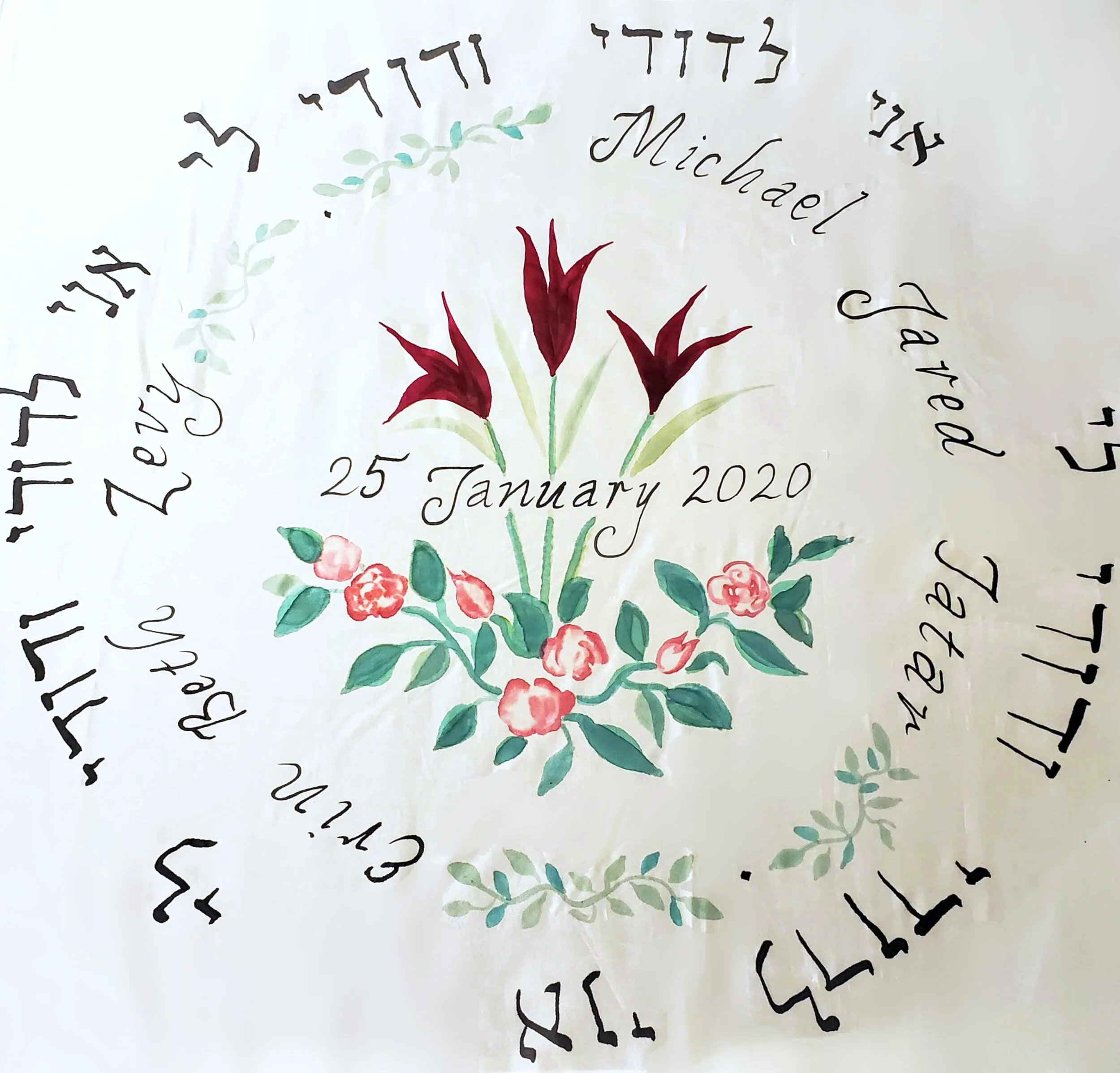 The center roundel was too large for an embroidery hoop, so I stretched it over a frame I made.